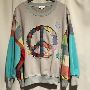 NWOT Sage & Fig Boho Sweatshirt Oversized Peace Applique Size L